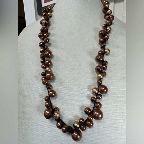 Long adjustable bronze bead necklace - Picture 2 of 5